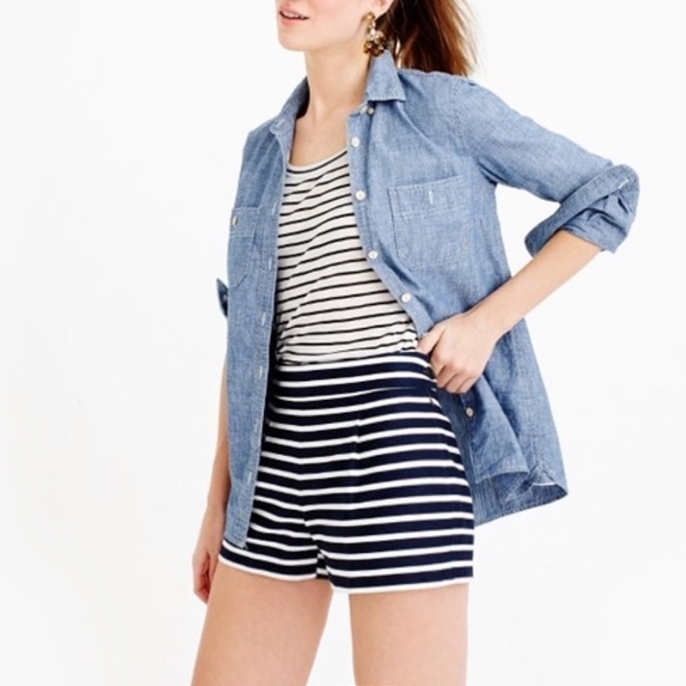 J. Crew Bonded Twill Horizontal‎ Stripe Navy White Nautical Sailor Shorts Size 0